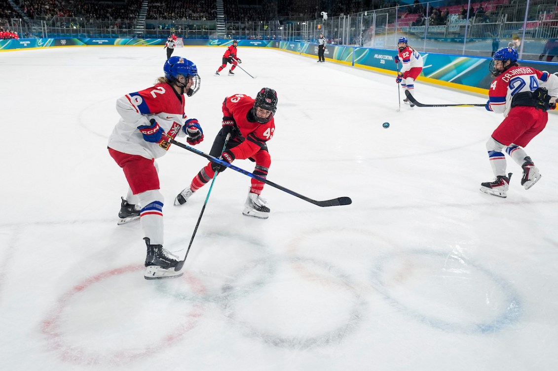 Kristin O'Neill plays the puck against Czechia