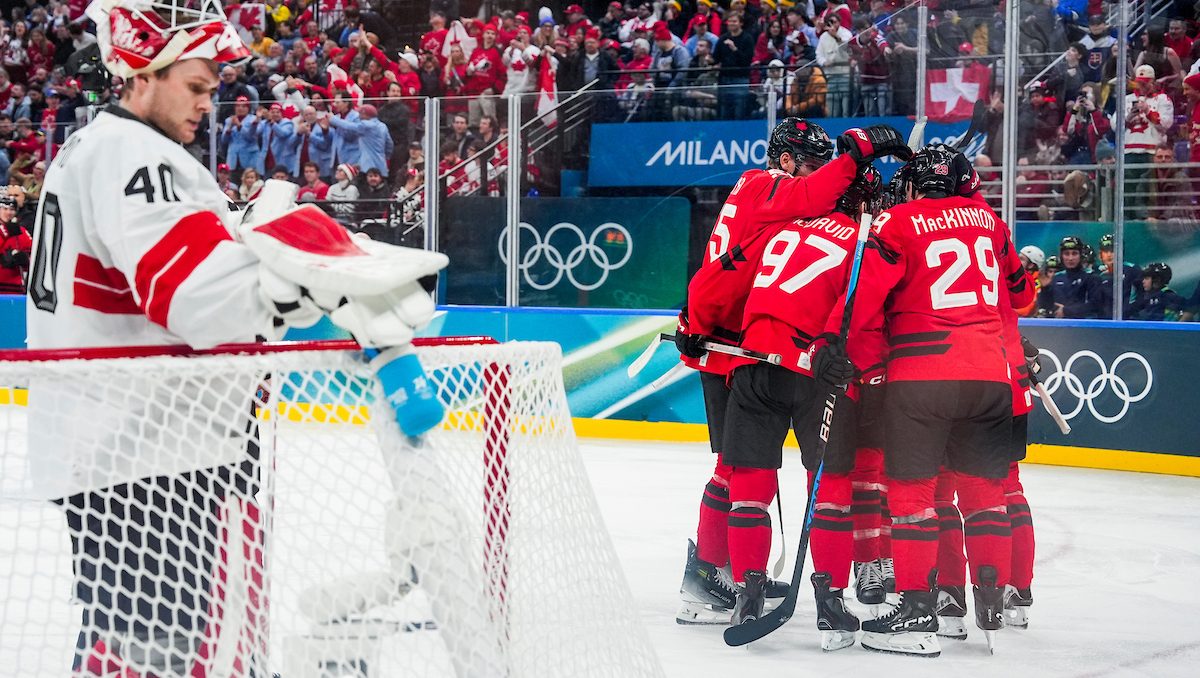 Team Canada celebrates scoring a goal