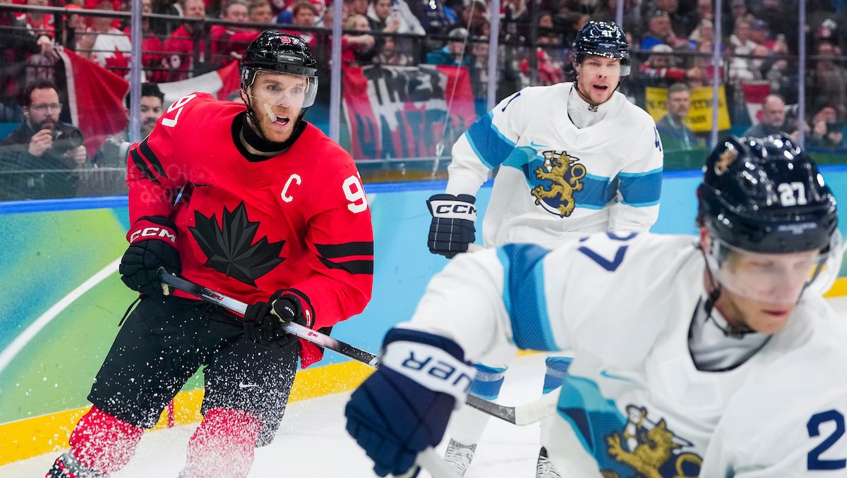 Connor McDavid (97) skates against team Finland