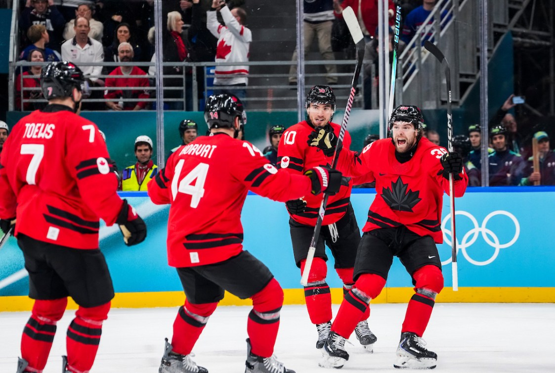 Cale Makar celebrates scoring a goal