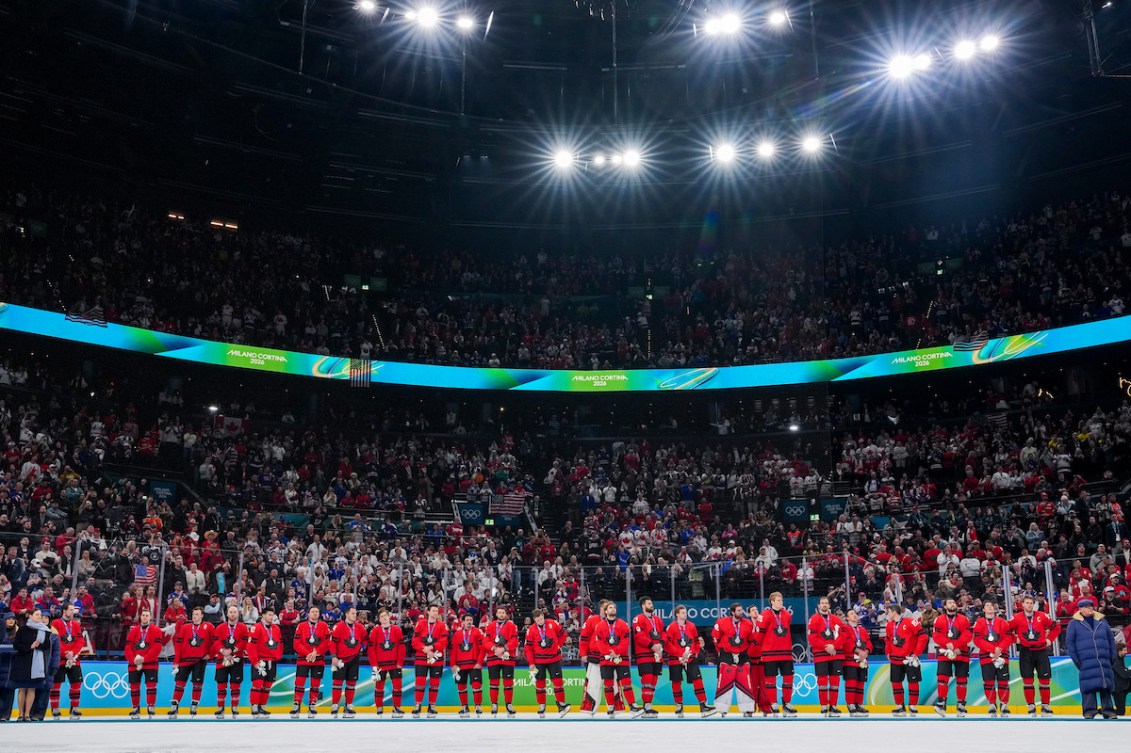 Team Canada lined up after receiving silver medals