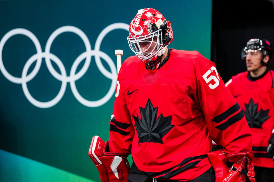 Jordan Binnington walks out to the ice for warmups