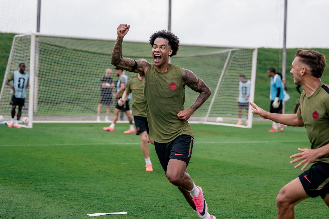 Tajon Buchanan reacts during a training session with the Canadian men's national team on June 11, 2026. (Credit: Audrey Magny/Canada Soccer)