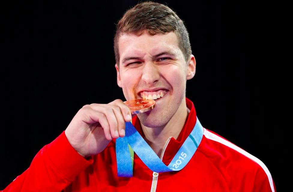 Marc-André Bergeron après avoir remporté le bronze aux Jeux panaméricains de Toronto, le 22 juillet 2015 
