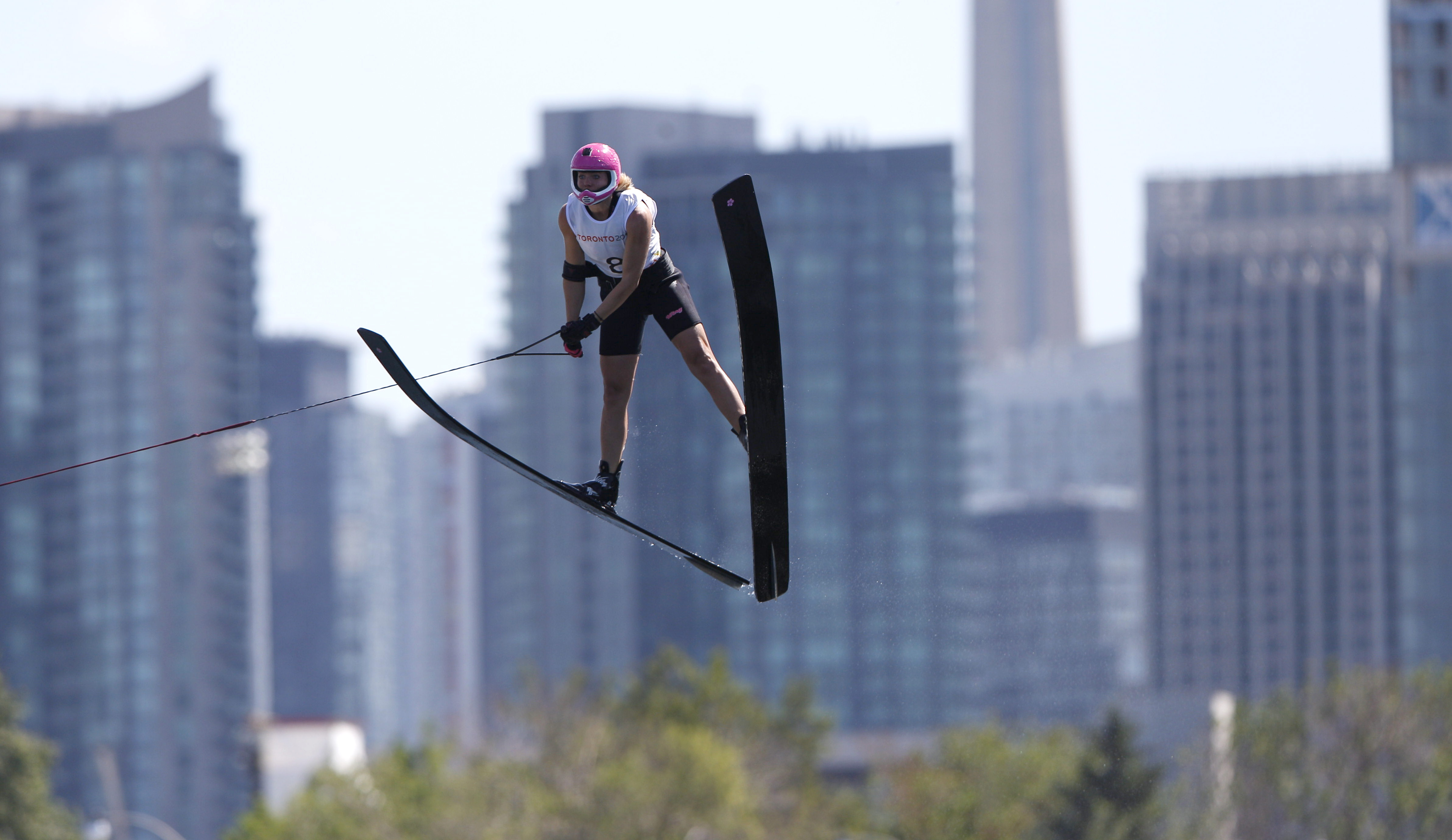 Canada's Whitney McClintock qualified in second place for the Finals of the Women's Jump at WaterSki and Wakeboard. to Argentina in pool play the Pan Am Games in Toronto Tuesday, July 21, 2015. COC Photo by Michael P. Hall