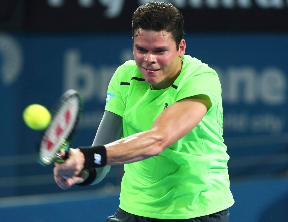 Milos Raonic lors de la finale du tournoi de 2015. Roger Federer avait remporté la rencontre au compte de 6–4, 6–7(2–7) et 6–4, le 11 janvier, 2015. (AP Photo/Tertius Pickard)