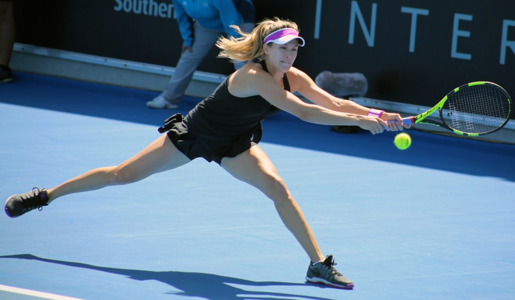 Eugenie Bouchard lors de son match contre l'Américaine Bethany Mattek-Sand à Hobart (Photo : Kaytie Olsen)