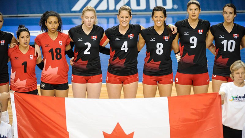 L'équipe féminine lors de leur tournoi continental de qualification olympique de la NORCECA, au Nebraska, le 6 janvier 2016 January 8, 2016 (Photo: Volleyball Canada)