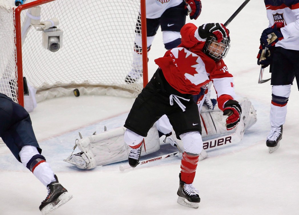 C'est Marie-Philip Poulin qui avait inscrit le but gagnant en prolongation contre les Américaines pour gagner donner l'or au Canada à Sotchi 2014, le 20 février 2014.THE CANADIAN PRESS/AP/Petr David Josek