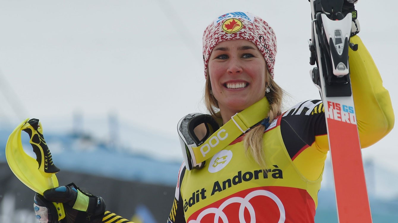 Marie-Michèle Gagnon après avoir remporté l'épreuve de combiné alpin, le 28 février 2016.