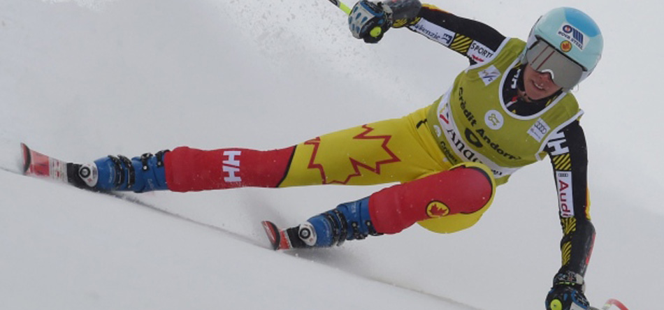Marie-Michèle Gagnon lors de l'épreuve du slalom à la Coupe du monde de Soldeu, le 28 février 2016. (Photo : Canada Alpin)