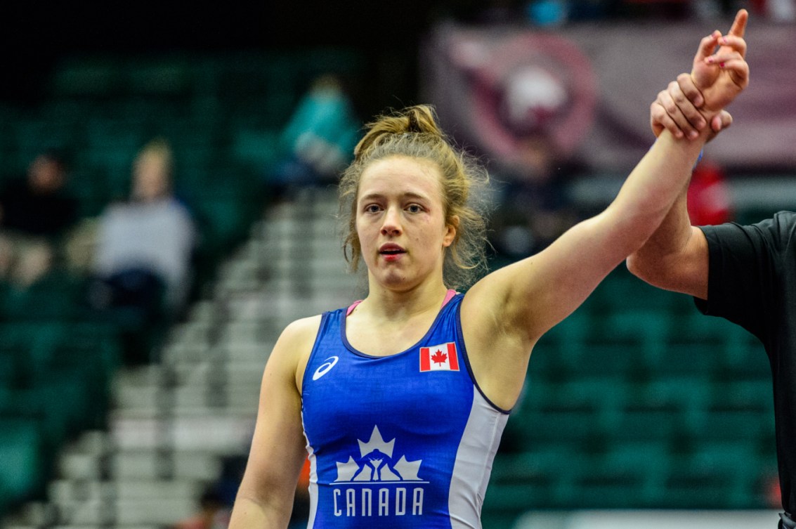 Dorothy Yeats gagne l’un de ses matchs chez les 69 kg au tournoi panaméricain de qualification olympique, le 4 mars 2016. (Photo : Tony Rotundo /WrestlerAreWarrior.com)