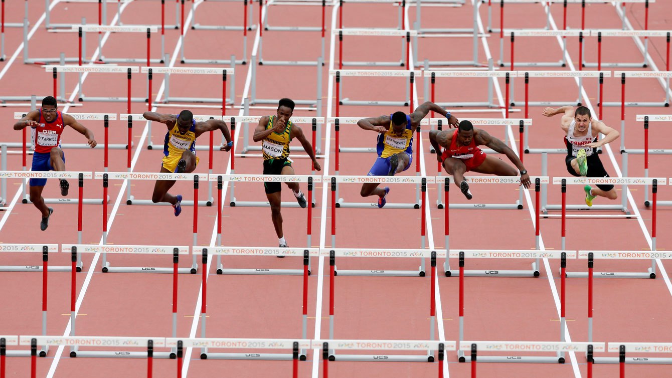 Johnathan Cabral (à l'extrême droite) aux Jeux panaméricains de Toronto, le 14 juillet 2015. (Gregory Bull)