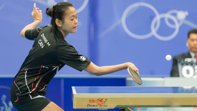 Mo Zhang au Tournoi nord-américain de qualification olympique. (Photo : Table Tennis Canada). 