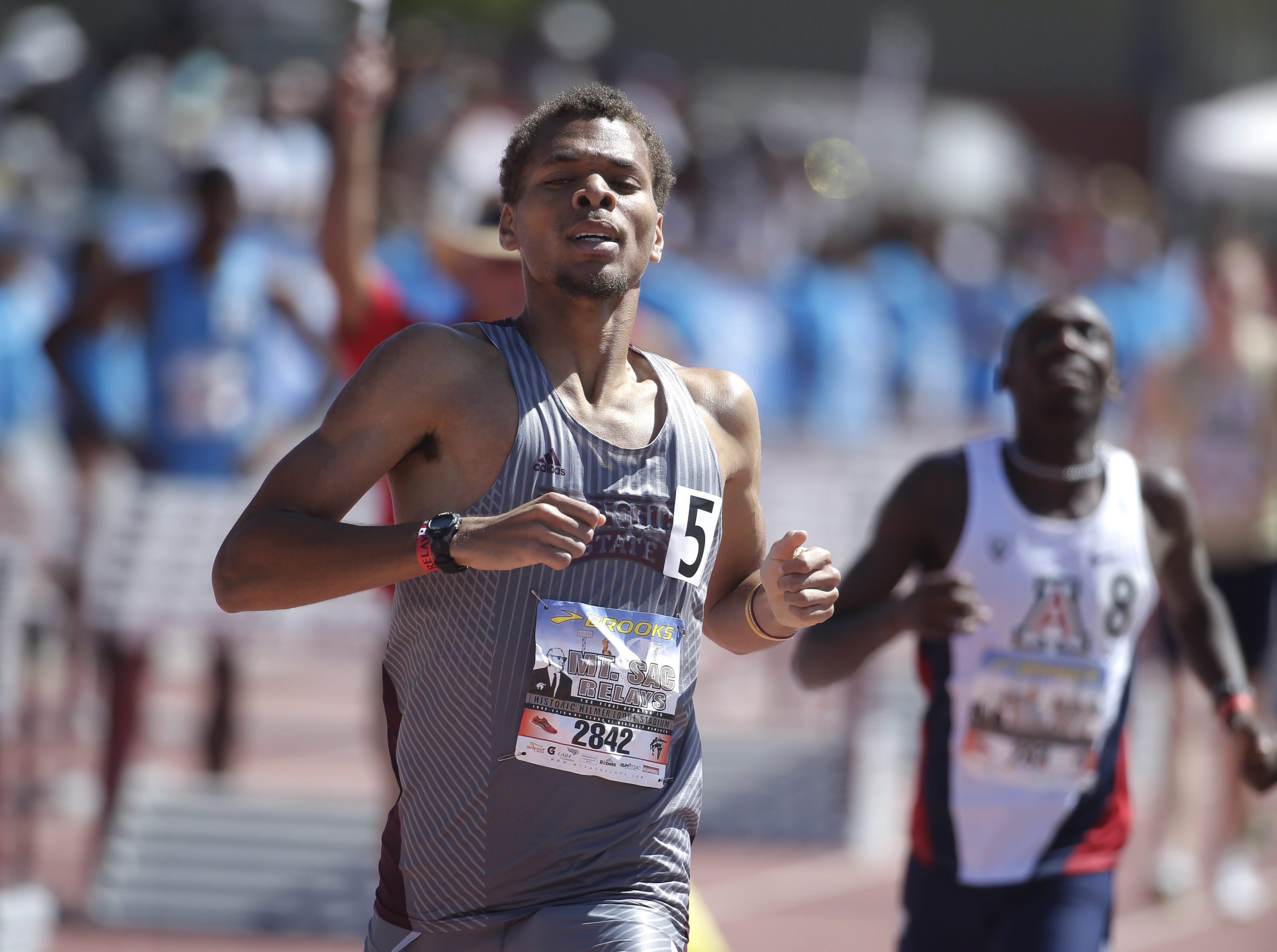 Brandon McBride wins the men's 800 meter run at the Mount SAC Relays at Mt. San Antonio College, Saturday, April 18, 2015, in Walnut, Calif. (AP Photo/Jae C. Hong)