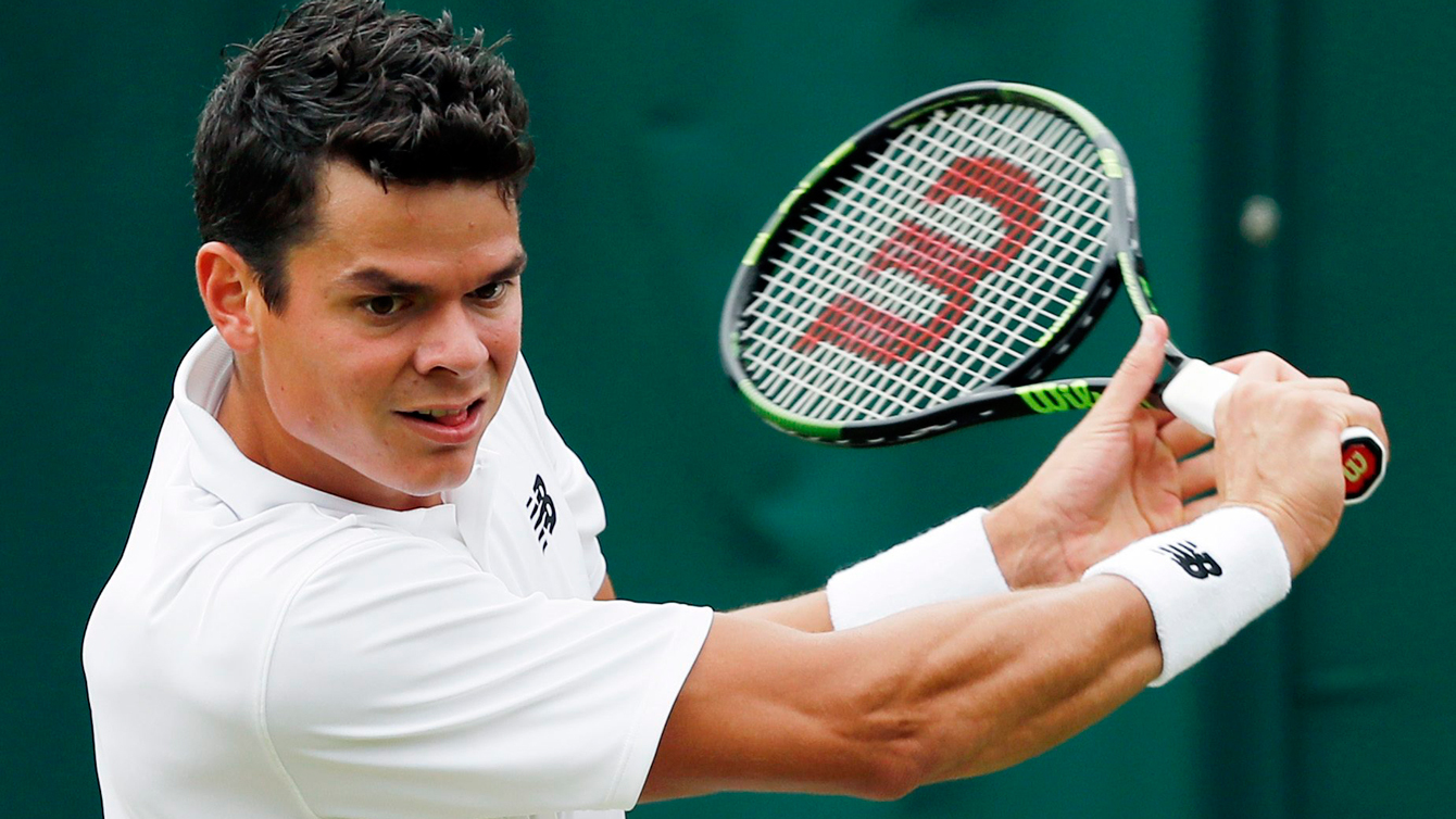 Milos Raonic lors de son match de deuxième tour de Wimbledon contre Andreas Seppi, le 29 juin 2016.