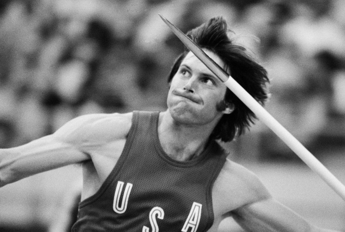 FILE - In this July 30, 1976, file photo, Bruce Jenner, of the United States, throws the the javelin during the decathlon competition at the Olympics in Montreal, Canada. Jenner made his debut as a transgender woman on the cover for the July 2015 issue of Vanity Fair. (AP Photo/File)