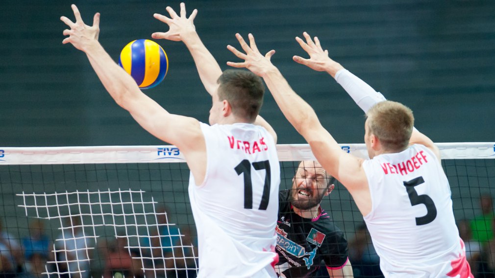 Les Canadiens lors de leur deuxième match en sol finlandais dans le cadre de la Ligue mondiale FIVB, le 2 juillet 2016 à Tampere.