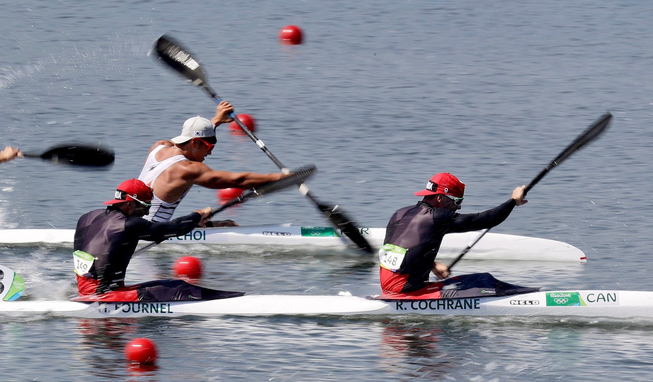 Ryan Cochrane et Hugues Fournel ont pris le troisième place de leur demi-finale en K2 200 m.