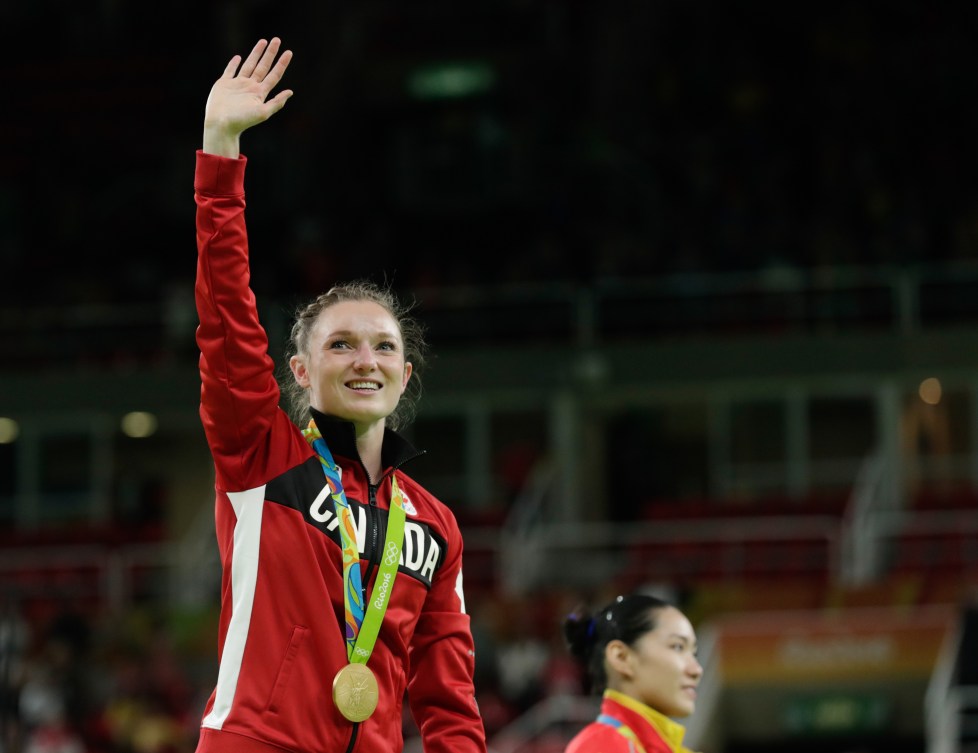 Rosie MacLennan lors de la cérémonie des médailles aux Jeux olympiques de Rio, le 12 août 2016. (COC// Jason Ransom)