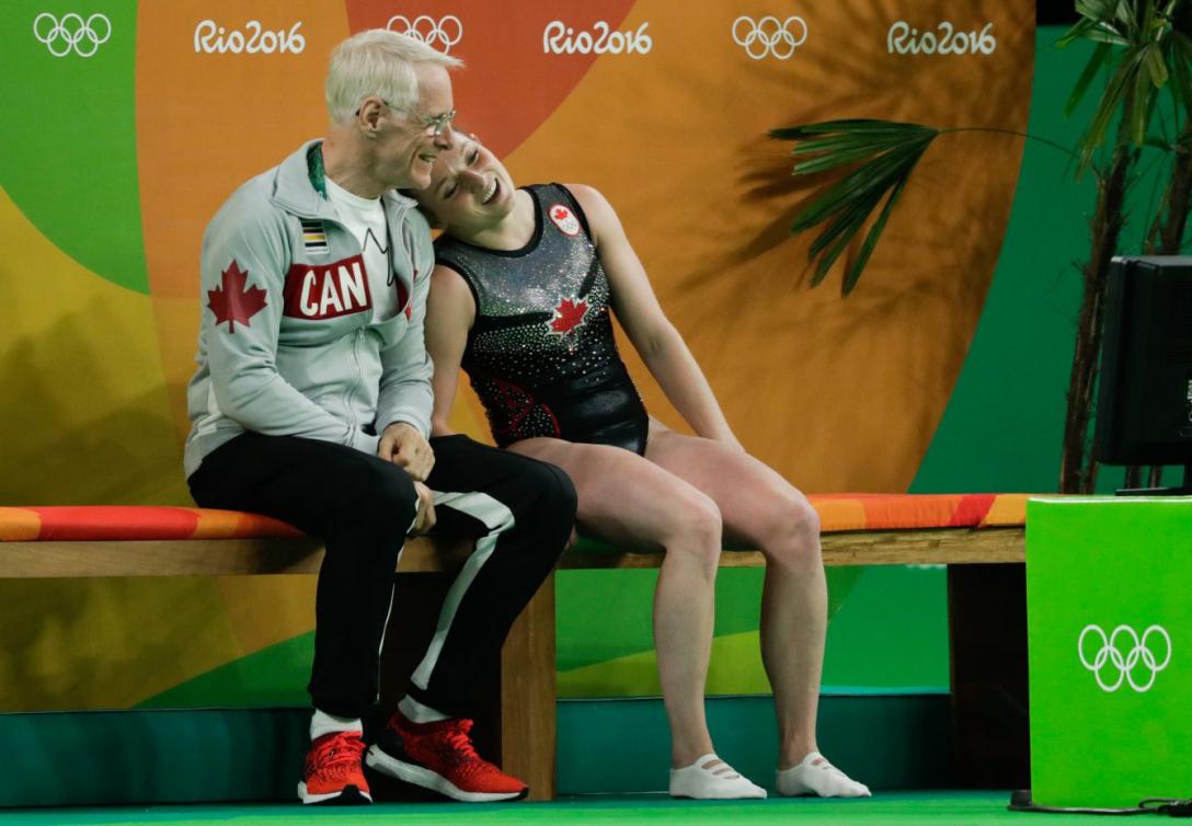 Rosie Maclennan après sa performance en finale à la trampoline aux Jeux de Rio. 12 août 2016. Photo Jason Ransom