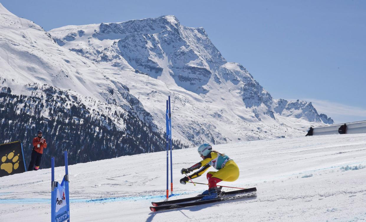 Marie-Michèle Gagnon lors de l'épreuve du slalom géaunt aux finales du circuit de la Coupe du monde, le 20 mars 2016 à St. Moritz. (AP Photo/Shinichiro Tanaka)