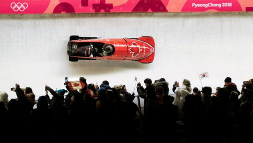 Phylicia George et Kaillie Humphries du Canada durant la finale de la compétition de bob à deux féminin à PyeongChang 2018, le 21 février 2018. (Photo : Jason Ransom/COC)